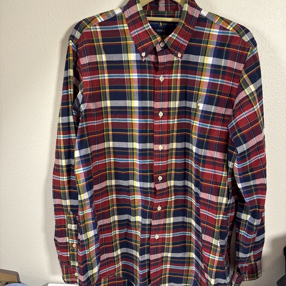Ralph‎ Lauren Men's MedBlue Label L/ s Button Down Shirt Classic Fit Plaid C2